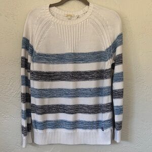 Barbour women’s 100% cotton knit White & Blue Striped pullover Sweater 12